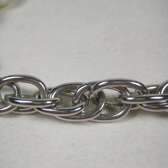 Imitation Pearl Beaded Necklace 45 inch Silvertone Heavy Chain Strand Statement - Picture 4 of 13